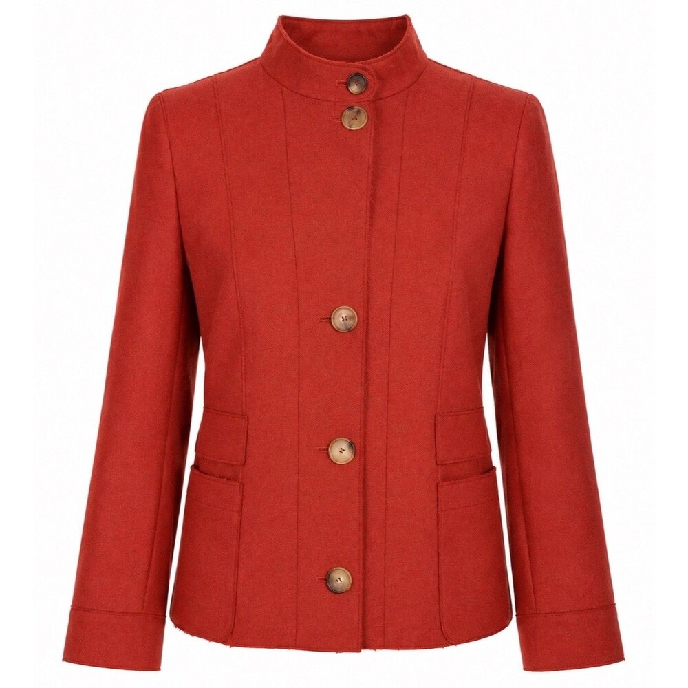 AKRIS Punto Orange Wool Stand Collar Jacket Women Sz 8 Pocket Designer Lux NWOT